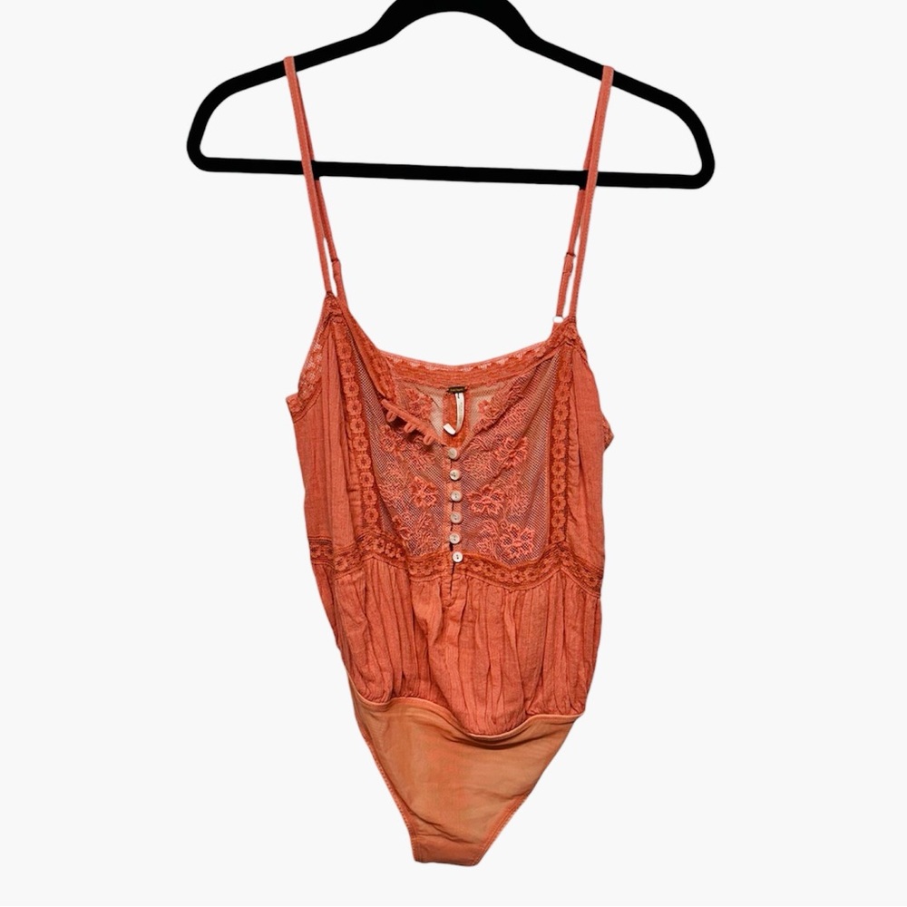 Free People Still The One Lace Trim Cotton Bodysuit in Coral - Picture 4 of 10